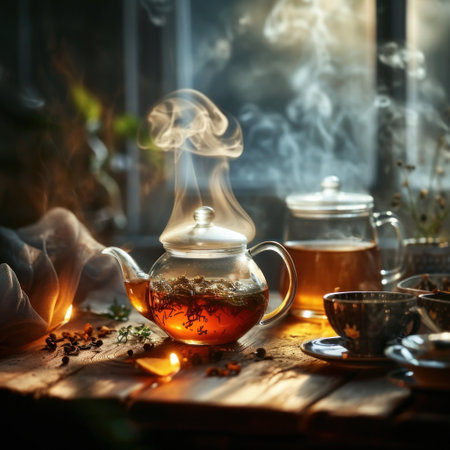 smoke tea and cold tea bowl together tea.の素材