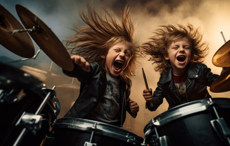 children playing drums.の素材