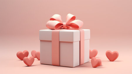 a gift box with red and pink heart with ribbon.の素材