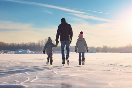 skating on the ice with family in winter.の素材