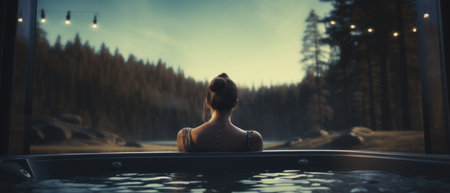 person relaxing in a hot tub.の素材