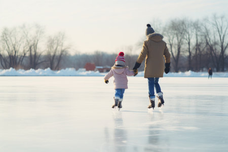 skating on the ice with family in winter.の素材