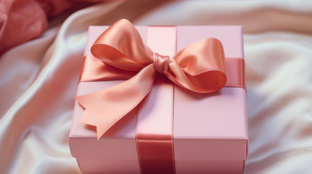 the gift card with pink ribbon on a gift box, humor meets heart.の素材