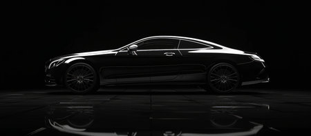a black coupe on the dark background.の素材