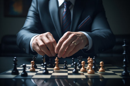 man in business suit is playing chess with man in suit.の素材