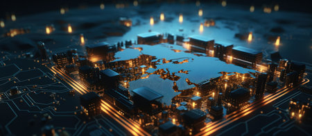 a world map is shown on an electronic board.の素材