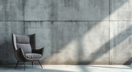 gray arm chair next to a concrete wall.の素材