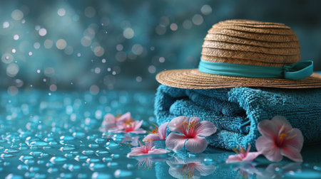 Straw Hat and Blue Scarf with Summer Vibes.の素材