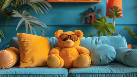 A plain toy block is placed on top of a soft carpet, creating a simple yet visually interesting scene.の素材