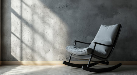 a contemporary style gray rocking chair placed against a painted concrete wall.の素材