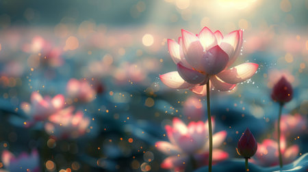A flower floating gracefully on the surface of the water.の素材