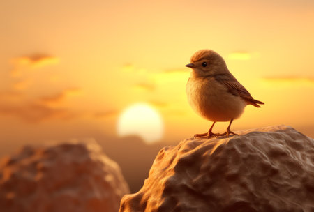 cute tiny bird standing on the rock at the end of sunset bird.の素材