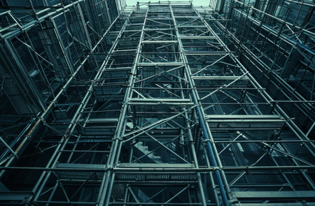 an architecturally structured building with scaffolding.の素材