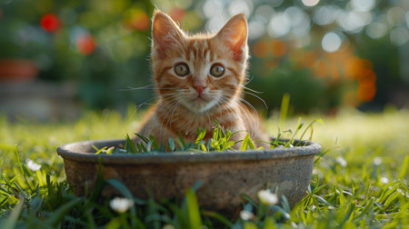 A domestic cat with fur looking directly at the camera with curiosity.の素材