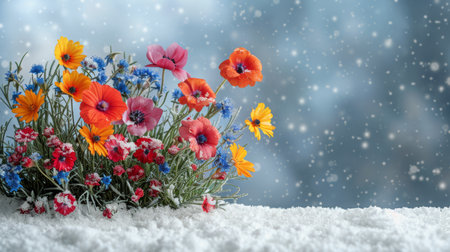 A collection of white flowers set against a vibrant blue backdrop, creating a striking contrast in colors.の素材