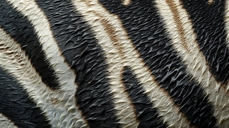 Back end of a zebras head with black and white stripes, positioned against a bright red wall.の素材