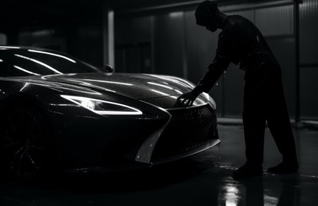 car washed by cleaning towel, man.の素材
