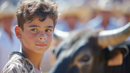 Young handsome Todor performs at a bullfight.の素材