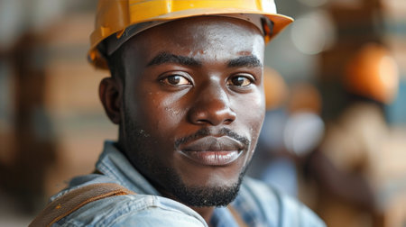 Confident Construction Worker in Industrial Settingの素材