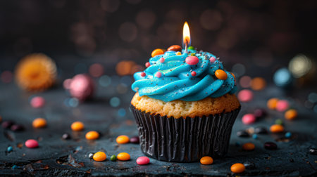 Happy birthday cupcake with candleの素材