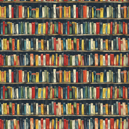 Assorted books arranged in a vibrant multicolored pattern on a wall, creating a unique and eye-catching display.の素材