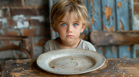 A wooden table standing in the middle of a dense forest surrounded by tall trees and green foliage.の素材