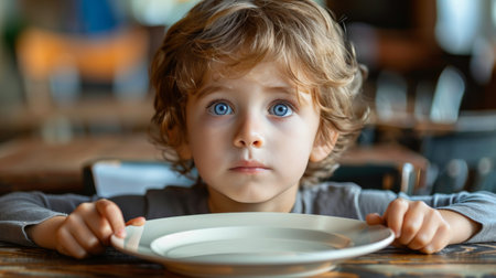 A wooden table standing in the middle of a dense forest surrounded by tall trees and green foliage.の素材