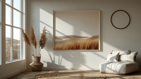 A living room filled with various furniture pieces such as sofas, chairs, and tables, illuminated by natural light streaming in through a large window.の素材