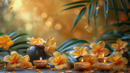 Several candles placed on top of a wooden table, emitting a warm glow in a cozy setting.の素材