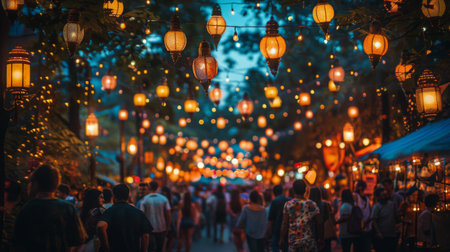 A person is seated at a table, surrounded by numerous bright lights.の素材