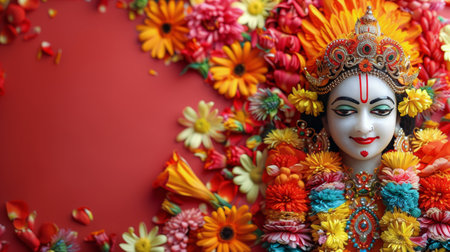 A detailed view of a statue of a person standing amidst a plethora of colorful flowers.の素材