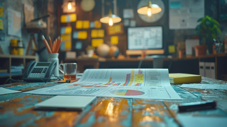 A wooden table displaying a book and a cup of coffee on its surface.の素材