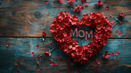 A heart-shaped arrangement of vibrant flowers with the word wow written in the center.の素材