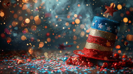 A hat featuring red, white, and blue colors with star designs, symbolizing patriotism and national pride.の素材