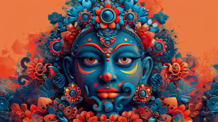 A portrait painting of an individual with their face painted in shades of blue, showing a unique and unconventional artistic interpretation.の素材