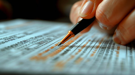 A person is actively writing on a piece of paper using a pen.の素材