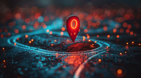 A map with a red light shining on top of it, highlighting a specific location or area.の素材