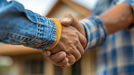 Two individuals in close-up view engaging in a handshake gesture.の素材