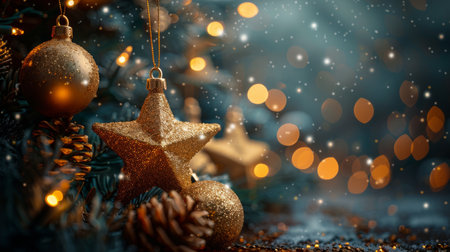A decorated Christmas tree with colorful ornaments and bright lights in the background, ready for the holiday season.の素材