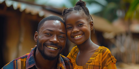 A man holds a little girl in his arms, showing a bond of love and protection between father and daughter.の素材