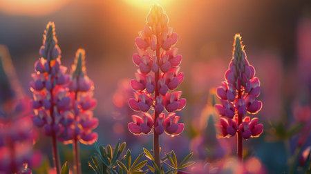 A cluster of purple flowers growing amidst lush green grass in a natural setting.の素材