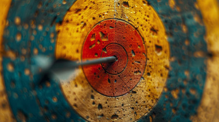 Close up of an arrow penetrating a target with precision.の素材
