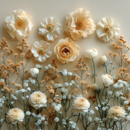 Detailed view of a white fabric featuring intricate floral patterns in vibrant colors.の素材