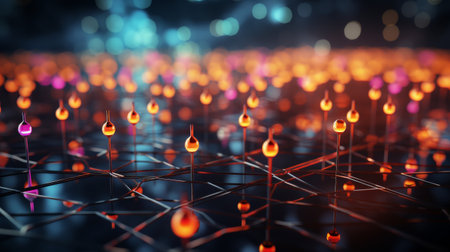 A painting of figures standing in front of a brightly lit city skyline at night, gazing at the urban scenery before them.の素材