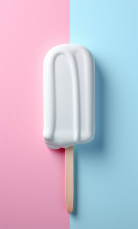 An ice cream cone topped with pink icing on a blue background.の素材