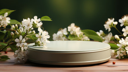 Several plates stacked on top of each other with colorful flowers placed on the top plate.の素材