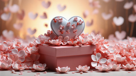 A red box overflowing with vibrant pink flowers, creating a colorful and eye-catching display.の素材