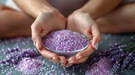A person holding a bowl filled with purple substance.の素材