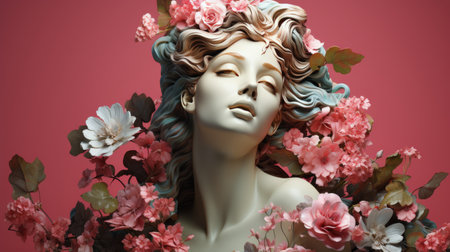 A statue depicting a woman with flowers adorning her hair.の素材