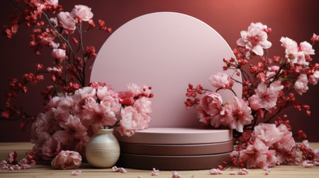 Pink flowers in close up view, resting on a table surface.の素材